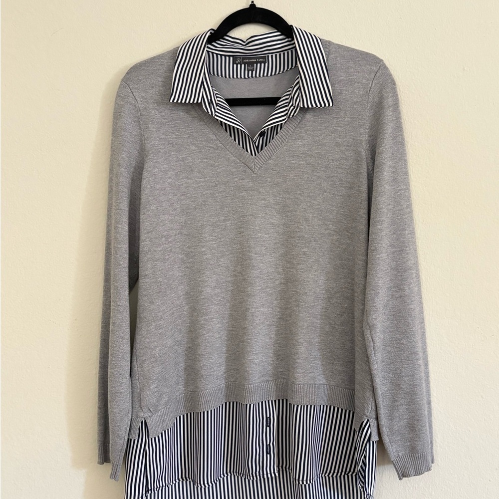 Adrianna Papell Gray V-Neck Sweater